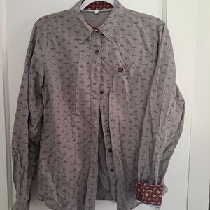 Cinch Gray Button Down Shirt with Red Accents